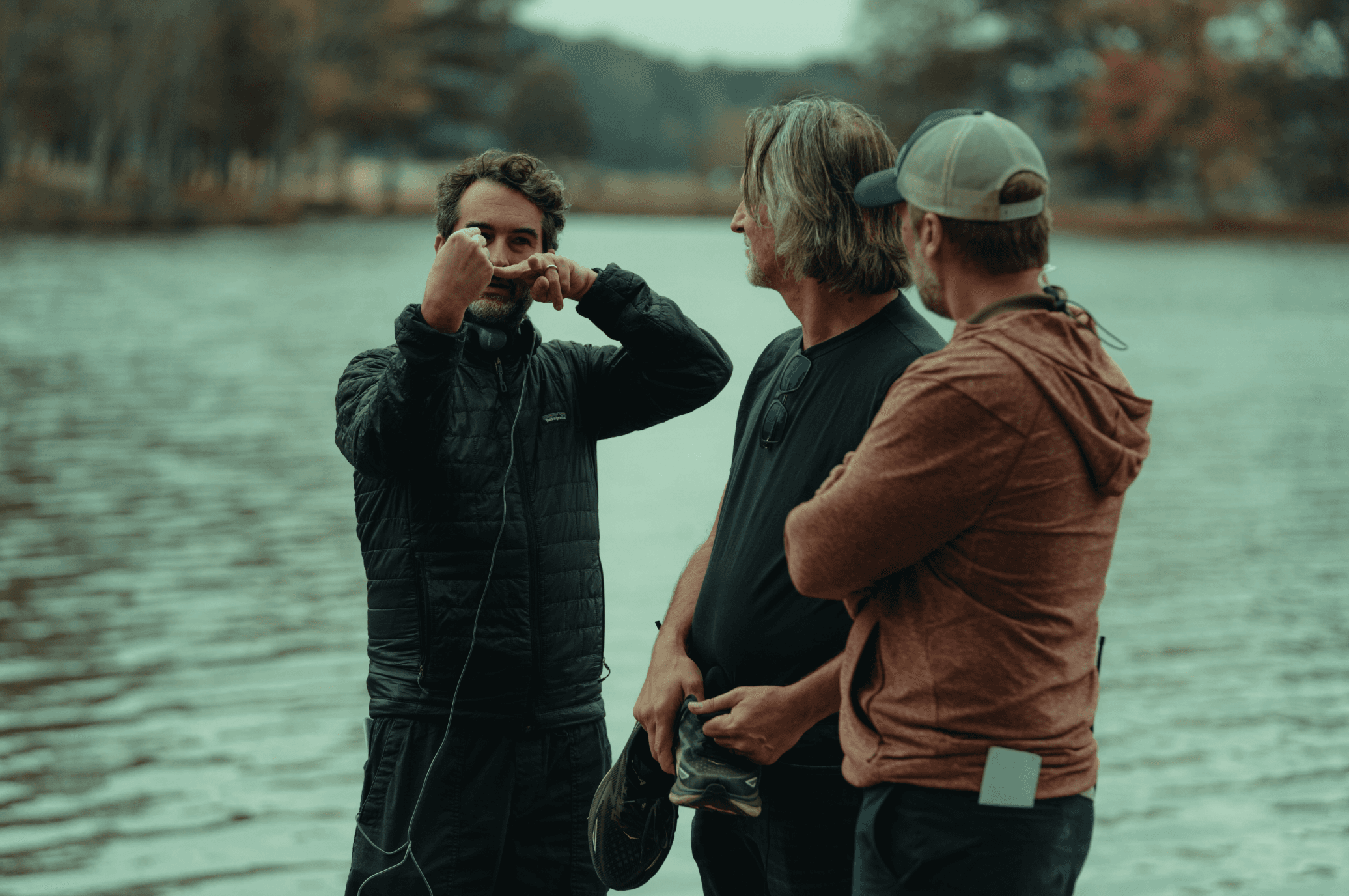 Blocking the lake scene. The water was freezing, but the chemistry was warm.